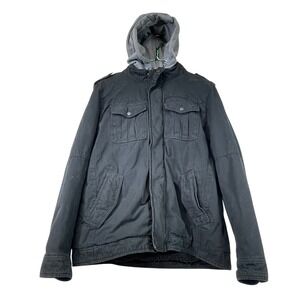 Levi's Men's Black Canvas Field Jacket with Gray Jersey‎ Knit Hood - Coat